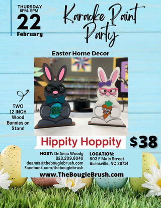 02/22/2024 - 6PM-9PM - "HIPPITY HOPPITY" & KARAOKE - Paint Party Tickets - Two, 12-inch - 3D Wood