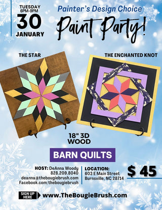 01/30/24 - 6PM-9PM - BARN QUILT Paint Party - Ages 14+