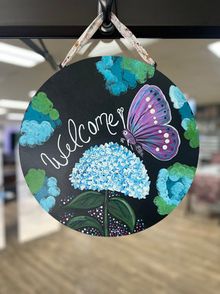 Butterfly & Hydrangea Wood Door Hanger Paint Kit - *Bonus- FACEBOOK LIVE Event 6/19 5pm-7pm