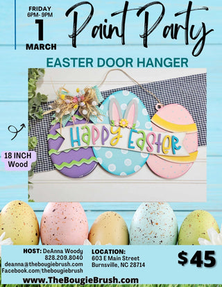 03/01/2024 - 6PM-9PM - "HAPPY EASTER DOOR HANGER" - Paint Party Tickets - 18-inch 3D Wood