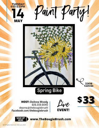 05/14/2024 - 6PM-8:00PM - 'Spring Bike' Canvas Paint Party Ticket