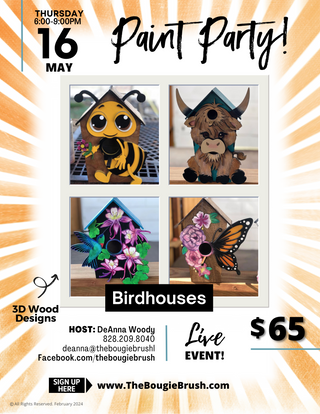 05/16/2024 - 6PM-9:00PM - 'Birdhouses - Large 3D Wood' Paint Party Ticket
