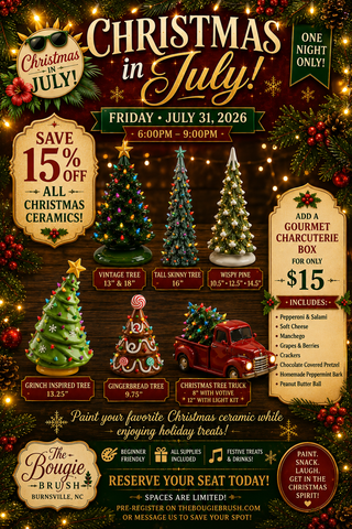 🎄 Christmas in July Ceramic + Charcuterie Paint Night 🎄